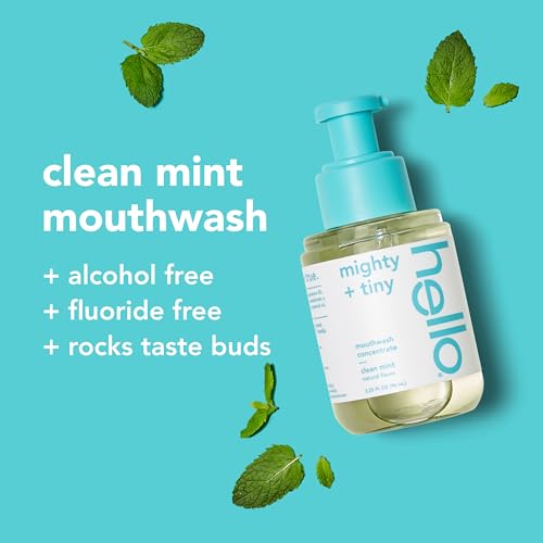 Hello Clean Mint Mouthwash Concentrate for Bad Breath, Alcohol Free Travel Size Mouthwash Made with Coconut Oil and Tea Tree Oil, Helps Freshen Breath, 2 Pack, 3.25 fl Oz Pump Bottles