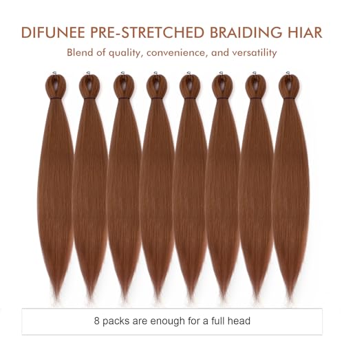 Pre-stretched Braiding Hair - 24 Inch 8 Packs Brown Braiding Hair For Twist or Box Braids, Long Yaki Texture Hot Water Setting Synthetic Braiding Hair Extensions (24 Inch, #30-8P)