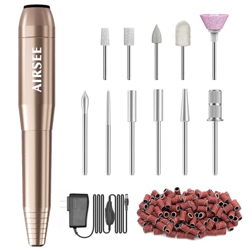 AIRSEE Studio Basic Adapter Portable Electric Nail Drill Machine for Professional, EFile for Acrylic Gel Nails and Manicure Pedicure Polishing Shape, Electric Nail File Kit for Salon Gold