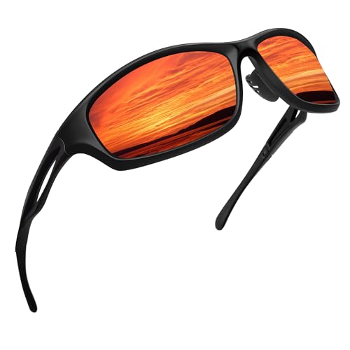 Joopin Wrap Around Sunglasses for Men Women, Lightweight Athletic Sports Sunglasses Polarized UV Protection for Fishing (Black Red Mirrored)