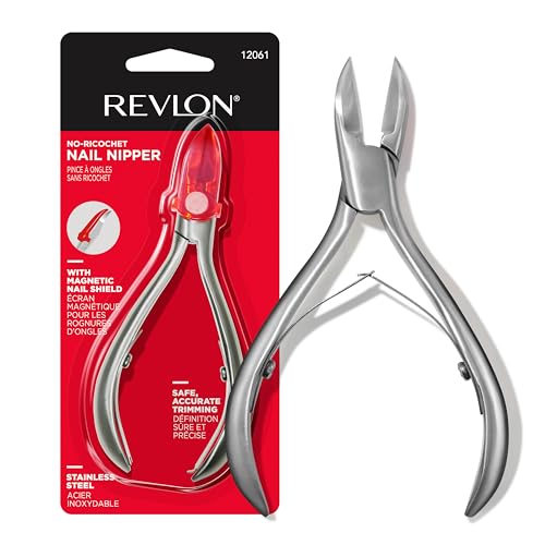Revlon No-Ricochet Nail Nipper, Mess-Free Cuticle Remover Tool with Magnetic Shield for No Fly-Away Clippings, Made with Stainless Steel and Precision Blade, Easy Grip, 1 Count