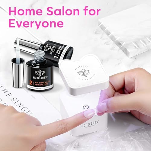 modelones Gel Nail Kit, Fake Nails Long Coffin, 9-in-One Glue Prep Dehydrator & Portable Mini U V Light Acrylic Clipper, 500Pcs Coffin Tips for Extension Kit DIY Salon Home Gifts for Women