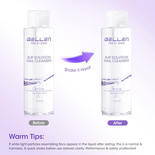 Gellen 16oz Multi-Purpose Nail Cleanser, Pump Bottle Design Nail Surface Cleaner for Prep Nails, Tacky Residue Remover for High-Shine Gel Top Coat, Polygel Slip Solution, Nail Cleaning for Manicure