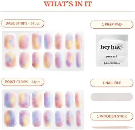 Semi Cured Gel Nail Strips | No LED Lamp Needed | Marble, Pink, Spring | Easy Apply & Remove, Salon Quality | Includes 28 Strips, 1 Prep Pads, Nail File & Wooden Stick - Hey, Sunset Drive?