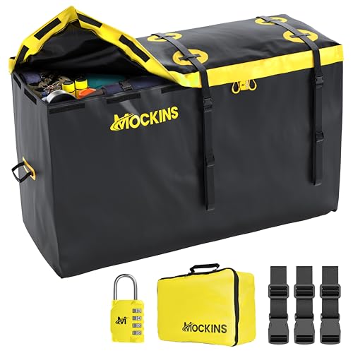 Mockins Cargo Carrier 30 Cu Ft Waterproof Cargo Bag for Hitch Carrier | 60"x24"x36" Soft Sided Heavy Duty Waterproof Luggage Bag for Truck Bed Storage | Rear Hitch Cargo Carrier Bag | Vinyl Cargo Case