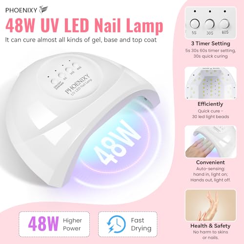 phoenixy 51 PCS Gel Nail Polish Kit with U V Light, 35 Colours Gel Polish with 5 Pcs Base Top Coat Manicure Starter Nail Polish Set Gifts for Women ST9012