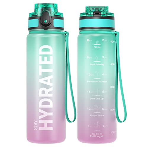 Sahara Sailor Water Bottles, 25oz Motivational Sports Water Bottle with Time Marker - Times to Drink - Tritan, BPA Free, Wide Mouth Leakproof, Fast Flow Technology with Clean Brush (1 Bottle)