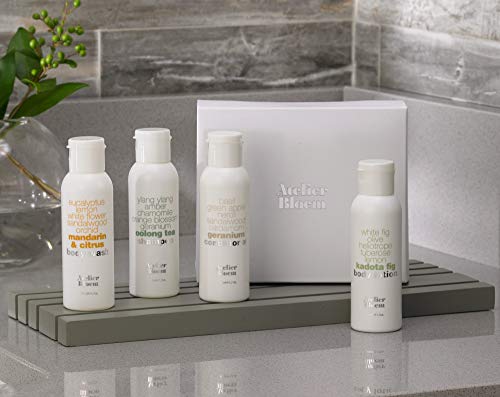 Atelier Bloem Travel Gift Set with Mandarin & Citrus Body Wash, Kadota Fig Body Lotion, Oolong Tea Shampoo, and Geranium Conditioner - Kimpton Hotel Collection - Includes Gift Box - 1.7 oz. Bottles