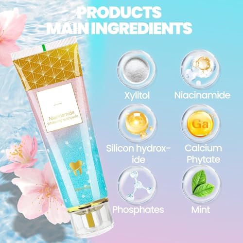 Niacinamide Whitening Toothpaste - Brightening, Cherry Blossom Mint Flavor, Freshens Breath, Fluoride-Free, VeganRemoves Stains, Improves Gum Health (1*PCS)