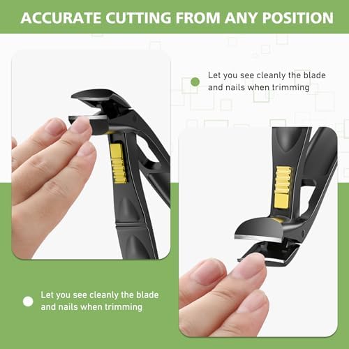 BALUCA Curved Cutting Jaw Toenail Clippers for Seniors for Thick Toenails, Ergonomic Large Toe Nail Clippers for Men, Long Handle Fingernail Clipper Cutter with Catcher - Black