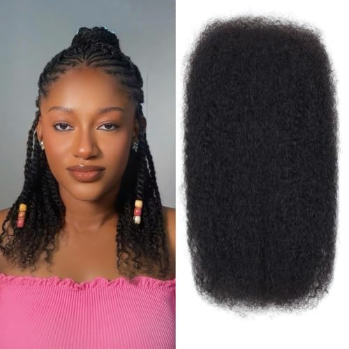 Afro Kinkys Bulk Human Hair, 12 inch 4c Kinky Curly Bundles Human Hair for Twist/Permanent Loc Extensions/Braiding/Repair Locs Can Dye and Bleach(50 Gram),Black