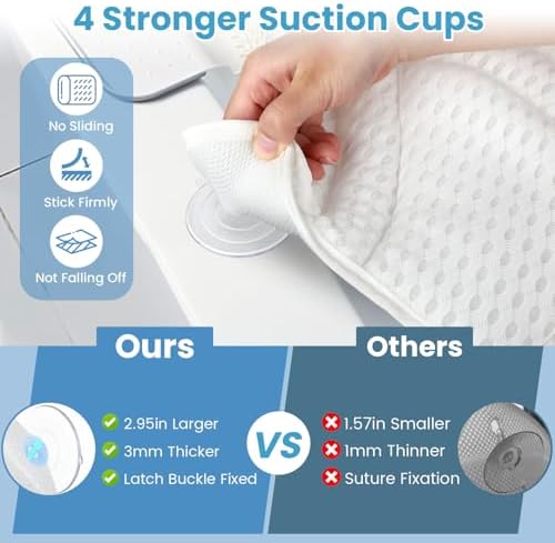 Bath Pillows for Tub, Bath Pillow Luxury Bathtub Pillow for Head and Neck Support, Soft 4D Air Mesh Bath Tub Pillow with Non Slip Suction Cups, Laundry Bag, Spa Gifts Bathtub Accessories for Women Men