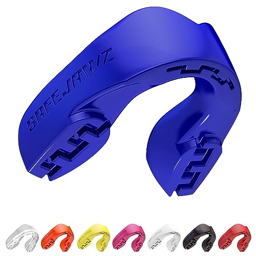 SAFEJAWZ Mouthguard Slim Fit, Adults and Junior Mouth Guard with Case for Boxing, Basketball, Lacrosse, Football, MMA, Martial Arts, Hockey and All Contact Sports (Blue)