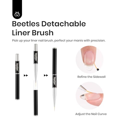 Beetles Low Heat Builder Nail Gel 0.51 OZ 7 in 1 Clear Strengthener Gel for Weak & Thin Nails Building Nail Apex & Extension with Detachable Liner Nail Brush for Beginners & DIY Salon Manicure