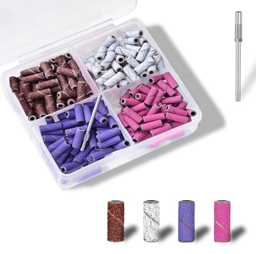 200Pcs Mini Nail Drill Bits Small Sanding Bands for Nail Drill with 3 mm Mandrel Bit, 80 120 180 240 Fine Grit Nail File for Acrylic Nails Gel Manicures and Pedicure (200pcs)