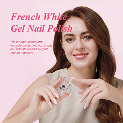 Saviland French Manicure Kit: French Tip Nail Stamp with White Gel Nail Polish Set, Jelly Silicone Nail Stamper Nail Stamper Kit for French Nails Home DIY Nail Salon