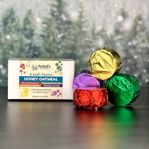 Avital’s Variety Bath Fizzies – 4 Handmade Bath Fizzies with Colloidal Oatmeal, Aloe Extract, and Essential Oils