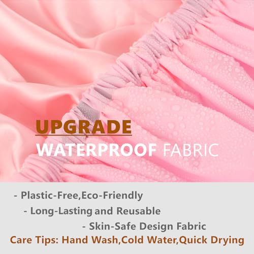 Adjustable Shower Caps for Women Reusable Waterproof Satin Lining Extra Large Shower Cap for Women and Men Long Hair Braids Curly Hair (Xl,Pink)