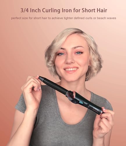 3/4 Inch Curling Iron for Short Hair, Dual Voltage Curling Iron Travel Size with 5 Adjustable Heat Settings, Mini Curling Iron Ceramic Barrel with Argan Oil Infused