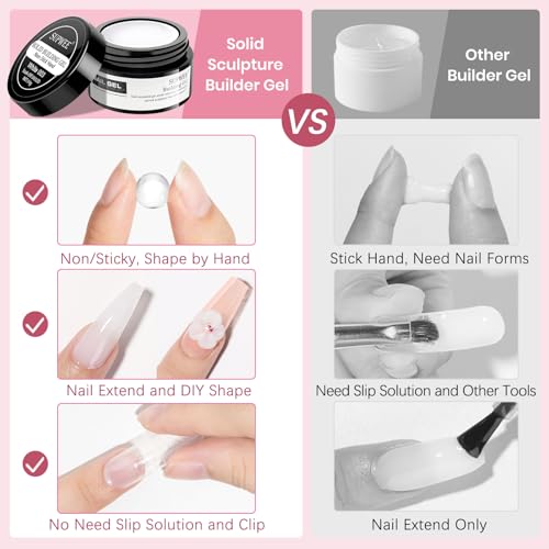 Solid Builder Gel for Nails Clear Nude White 3D Sculpture Nail Art Hard Gel with Chrome Powder for Carving Patterns Decoration Home Manicure DIY for Women