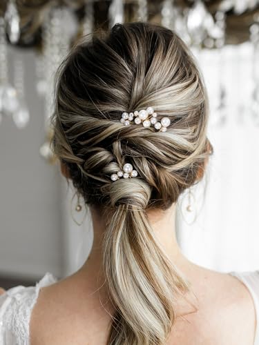 SWEETV 9 Pieces Bride Hair Accessories Pearl Wedding Hair Pins Leaf Bridal Hair Piece Vintage Hair Headpiece Leaf Hair Clips Jewelry for Women Bridesmaids Brides Flower Girls