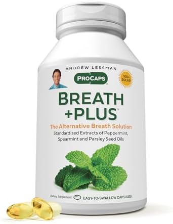 ANDREW LESSMAN Breath Plus 60 Softgels - Natural Breath Freshener, Helps Eliminate Odors from Food, Smoking, Morning Breath from The Inside Out. Peppermint, Spearmint. Easy to Swallow Softgels
