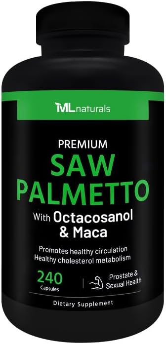 Saw Palmetto 1000 mg 240 Capsules. 3 in 1. Premium Quality with Octacosanol & Maca. Prostate, Urinary Health, Circulatory Health, Natural Energizer.