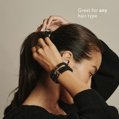 Black Hair Ties for Thick Hair, Grab & Go Pony Tube, 15 Pack, Black Pack, Thick No-Crease Bands with Strong Hold, Damage-Free Design, Sleek Everyday Style | L. Erickson