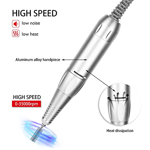 35000rpm Electric Nail Drill Machine, Aluminum Alloy Nail Polisher Grinder Handpiece Grinder Manicure Pedicure Nail Art Tool Replacement Handle for Electric Nail Drill Machine