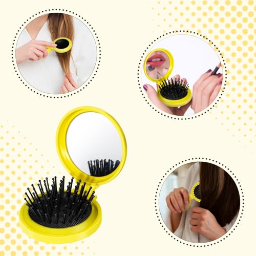 12 Pcs Softball Mini Detangler Brush, Folding Mirror Hair Brushes, Mini Travel Hair Brush, No Tangle Soft Flexible Bristles for Straight, Curly, Thick Hair for Softball Team Gift Sport Party