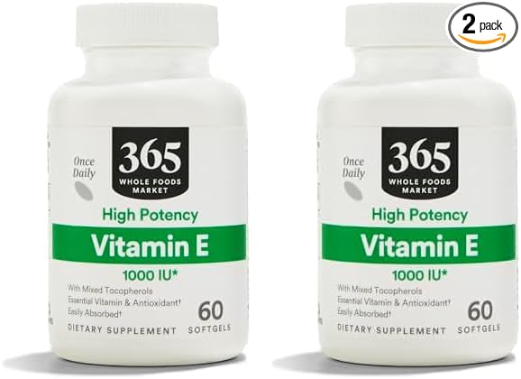 365 by Whole Foods Market, Vitamin E High Potency 1000 Iu, 60 Softgels (Pack of 2)