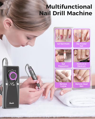 Electric Nail Drill Professional Kit: 45,000 RPM USB Rechargeable Efile Nail Drill Nail File with 12 Bits for Polishing Gel/Acrylic Nails- Portable Manicure Tool Set for Salon/Home-Black