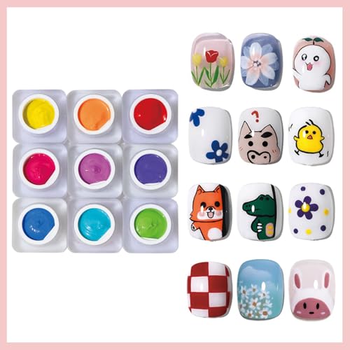 9 Color Pat Painting Gel Nail Polish Set - Ombre Aura Nail Art Gel Paint for Salon Manicure with Sponges