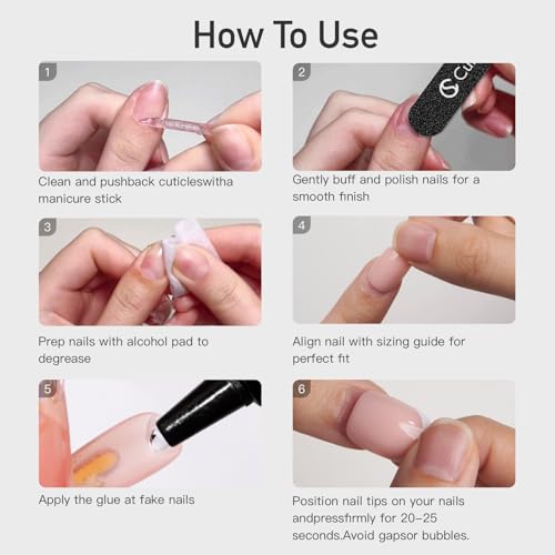Curvlife Soft Gel Press on Nails, Gel Nail Tips, French Short Style Full Cover Design Reusable Fake Nails Kit with Glue and Adhesive Tabs