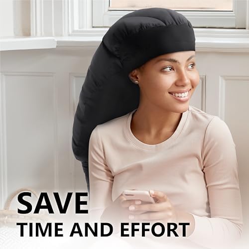 Large Hooded Hair Dryer Bonnet w/Integrated Headband - Reduces Heat Exposure Around Ears & Neck - Enhanced Size for Use with Rollers, Speeds Up Drying Time, Safe Deep Conditioning at Home, Adjustable