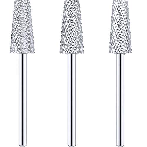 3 Pieces Tapered Barrel Carbide Nail Drill Bit, 3 Sizes Carbide Nail Drill Bit Acrylic File Cuticle, Art Tools for Gel Manicure Pedicure(XF, F, M,Silver)