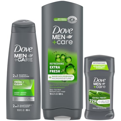 Dove Men + Care Bundle – Extra Fresh Body Wash & 72H Deodorant + Fresh + Clean 2-in-1 Shampoo and Conditioner, Citrus Scent (3 Piece Set)
