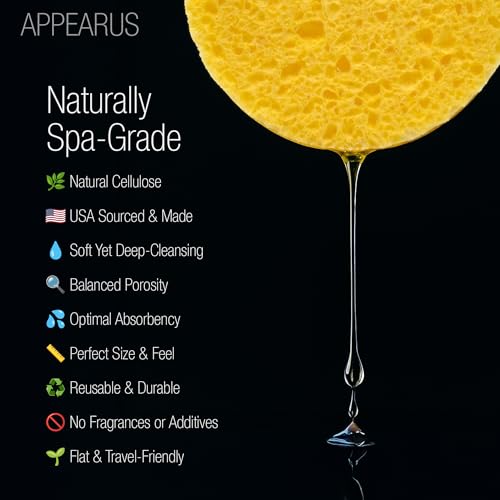 Appearus Natural Cellulose Facial Sponges – 25 Pack (Compressed) – Professional Spa Facial Sponge Pads for Cleansing, Exfoliating, Makeup Removal – Natural Yellow – Gentle on Sensitive Skin