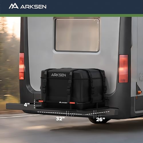 ARKSEN 32 x 26 Inch Bumper Mounted Cargo Rack Carrier 350 Lbs Heavy Duty Capacity Luggage Basket Hitch Fold Up for RV, Camping, Traveling