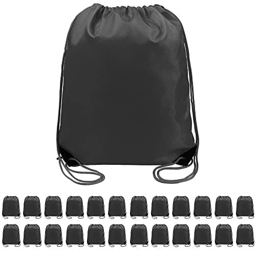 BeeGreen 24 Packs Black Drawstring Backpack Bags Cinch Bags Bulk Heavy Duty String Backpack Machine Washable Sackpack Outdoor Sport Bags for Men Women