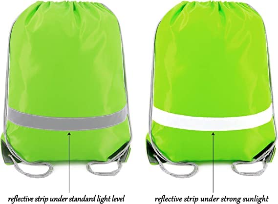 BeeGreen Fruit Green Drawstring Backpack Bulk 10 Pieces Wholesale, String Backpack for Party Gym Sport Trip, Reflective Strips Cinch Sack with String, DIY Drawstring Bags for Women and Men.
