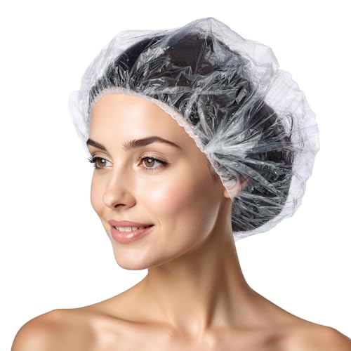 300 Pcs Disposable Shower Caps, 20.5In Large Plastic Bath Caps for Hair Treatment, Spa, Home, Kitchen, Hotel, Travel