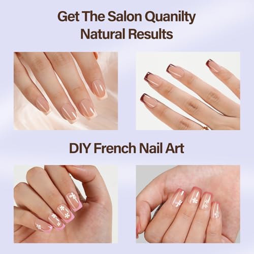 Misssix XBASICTIPS French Tip Press On Nails, 300Pcs French Gel Nail Tips Short Square, Soft Gel Pre-shaped No Need to File 3 in 1 Tips, Fake Nails for Nail Art DIY Extension Designs 15 Sizes