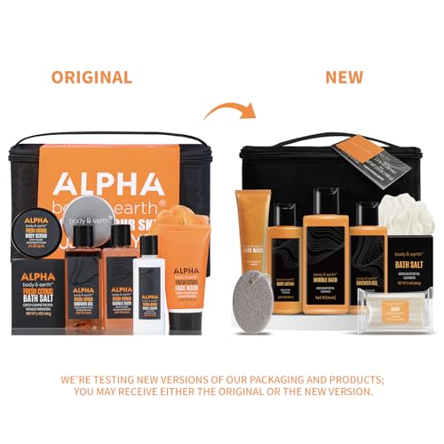 Body & Earth Gift Baskets for Men Bath Set Citrus Scented Bath and Body Gift Set with Body Lotion, Face Wash, Shower Gel, Bubble Bath, Loofah, Birthday Gifts