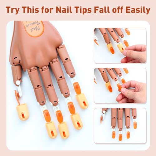 Acrylic Nails Flexible Practice Fake Hand, BORNBYME Nail Training Adjustable Finger Kits, Fake Nails Hands for Nail Beginner Practice with 200 PCS Nail Tips