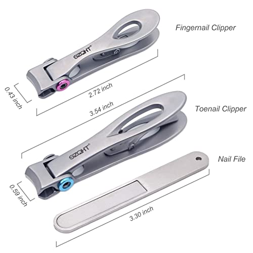 SZQHT Extra Wide Jaw Opening Nail Clippers for Thick Nails Cutter for Ingrown Toenail Clippers & Fingernails Manicure Set,Pedicure Kit,Men & Women(Silver)