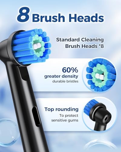 Rotating Electric Toothbrush for Adults with 8 Brush Heads, Sensitive Gum Care Electric Toothbrush with 3 Modes and 2 Min Smart Timer, Rechargeable Last 60 Days