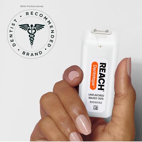 REACH Dentotape Waxed Dental Floss Tape, Unflavored, Extra Wide Floss, Shred & Frey Resistant, Plaque Remover for Teeth, Easy on Gums & Teeth, Oral Care, PFAS Free, for Adults & Kids, 6 Pack, 100 yd