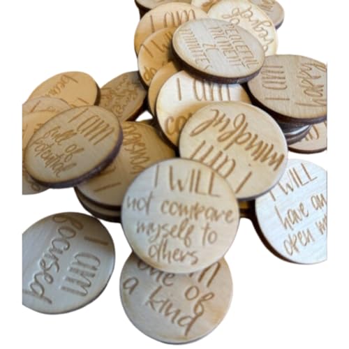 Affirmation Wooden Tokens, Set of 50 Engraved Positive Reminders, Natural Baltic Birch Wood, Ideal for Mother's Day, Christmas, Birthday Gifts
