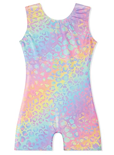 EQSJIU Little kidGirls Gymnastics Outfit Rainbow Leopard Multicolor Yellow Blue Purple Shiny Sparkle Gymnastics Leotards For Girls 5/6 Years Primary Gym Class